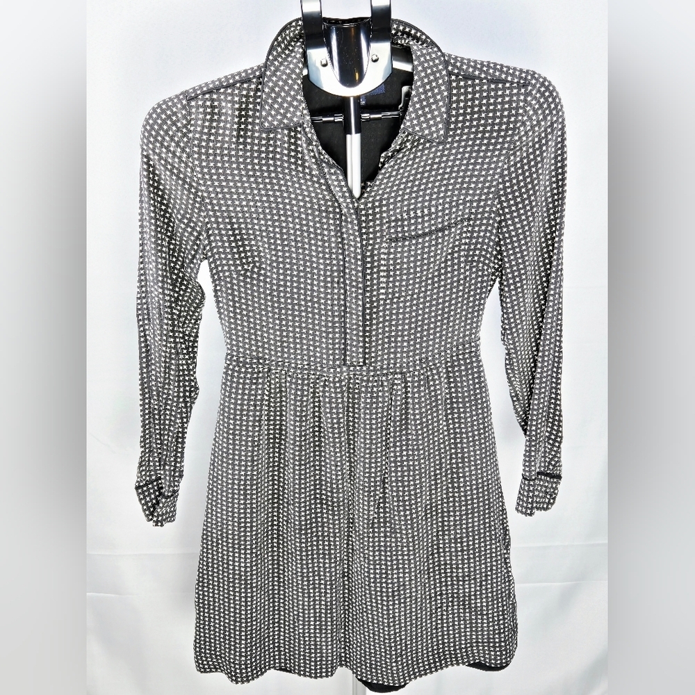 Madewell 100% Silk Houndstooth Quiet Luxury Caspule‎ Wardrobe Midi Dress, Size 2